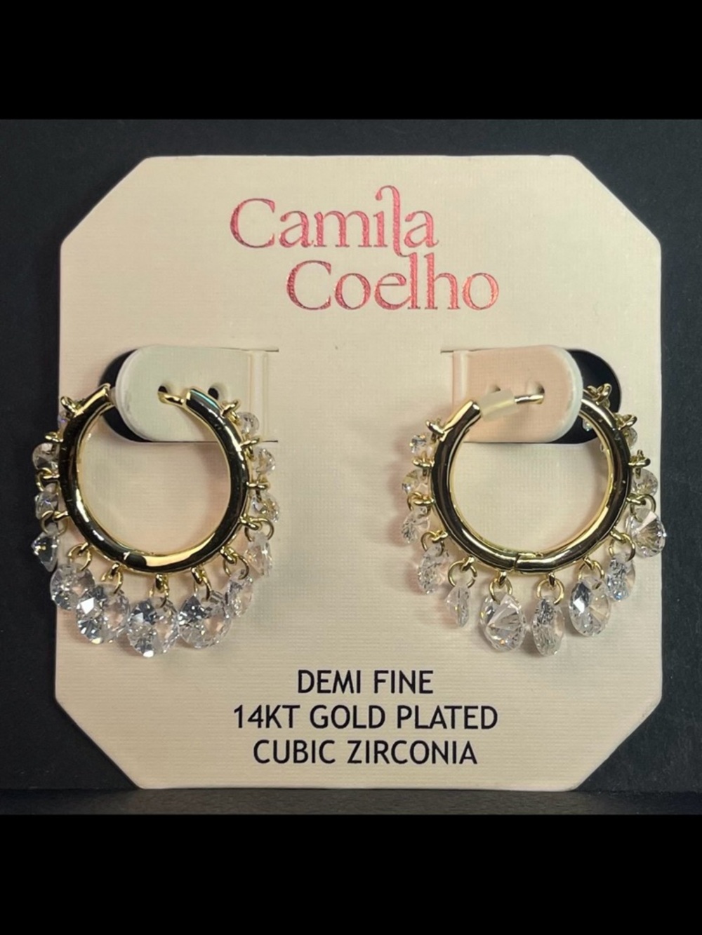 NEW Camila Coelho 14KT Gold Plated CZ Shimmer Charms  Hoop Earrings